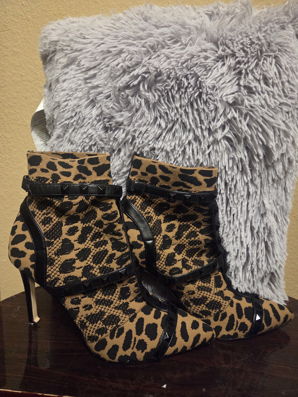 Jessica Simpson Leopard-Print Stiletto Ankle Boots - Black & Tan